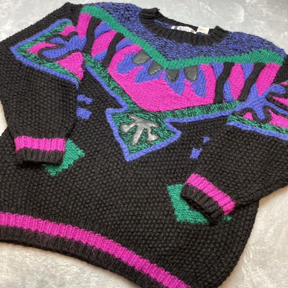 Vintage Novo Womens Mohair Blend Sweater L Chunky‎ New Wave Ski Southwestern 80s